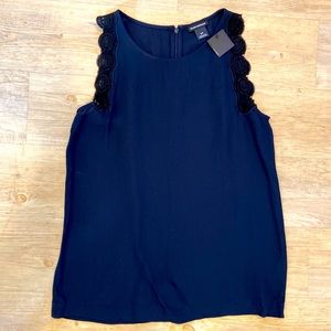 Club Monaco Navy Sleeveless Tank with Crochet detail